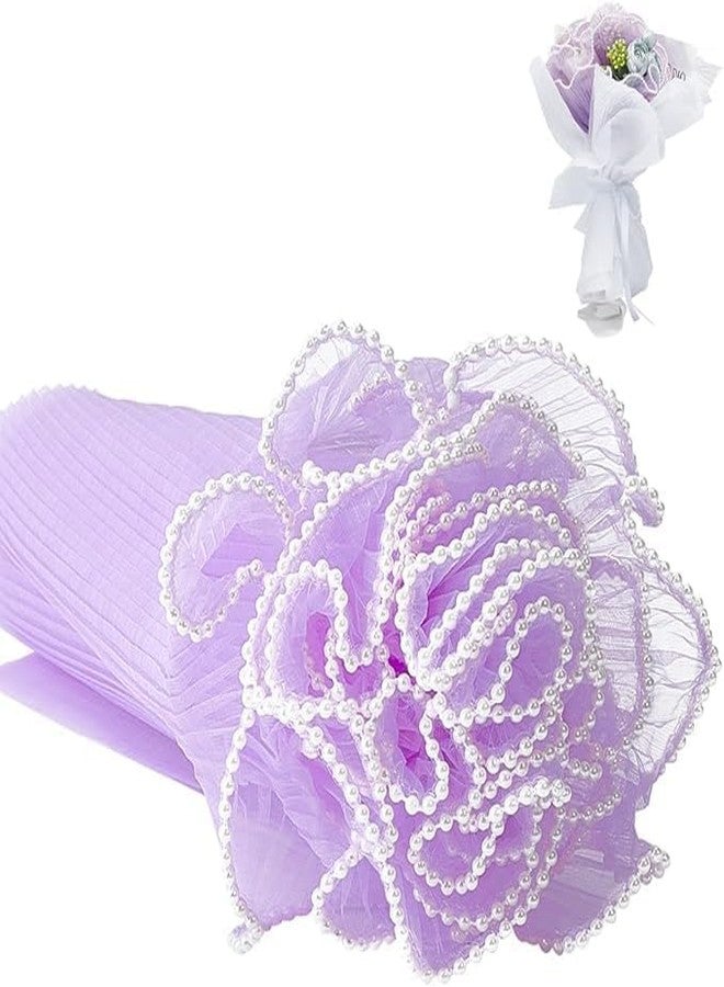 KTrading 4 Yards Floral Mesh Bouquet Wrapping Paper with Pearl Edge | Translucent Waterproof Flower Wrap for Gift Packaging, Weddings, Decorations & DIY Crafts (Purple) - Image 1
